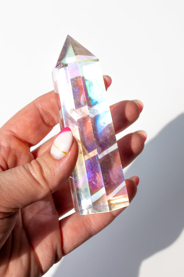 thumbnail image 2 of Natural Angel Aura Quartz Crystal Point – 80-100g Rainbow Witch Cluster For Healing & Home Decor 2 of 4